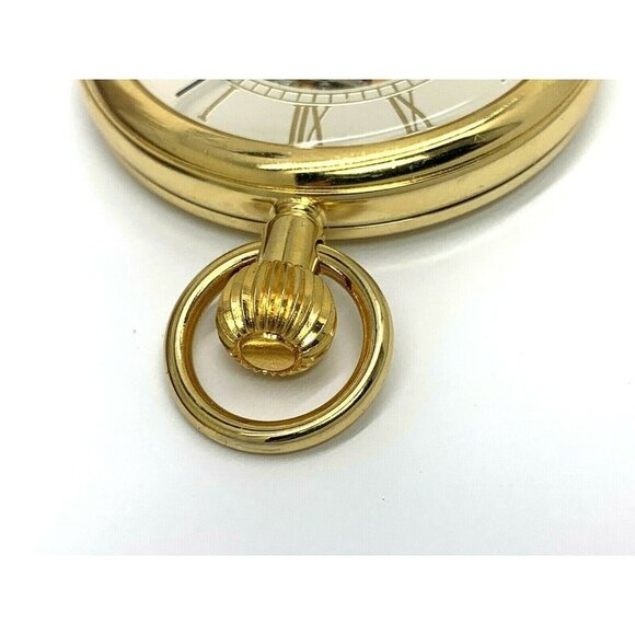 Majestrom Pocket Watch Gold Tone Case Silver Dial Roman Numerals 51mm Op… - Picture 5 of 11